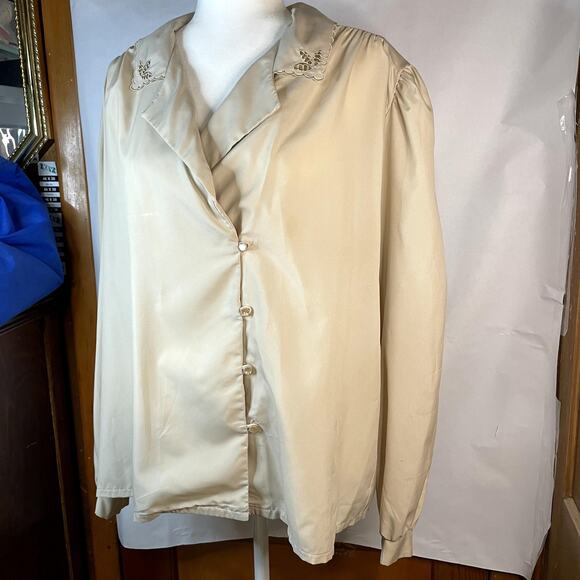 Vintage Alice Stuart 18 A Women's button down blouse tan long sleeve - Picture 10 of 11